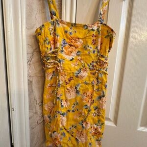 Bershka Yellow Floral Mini Dress